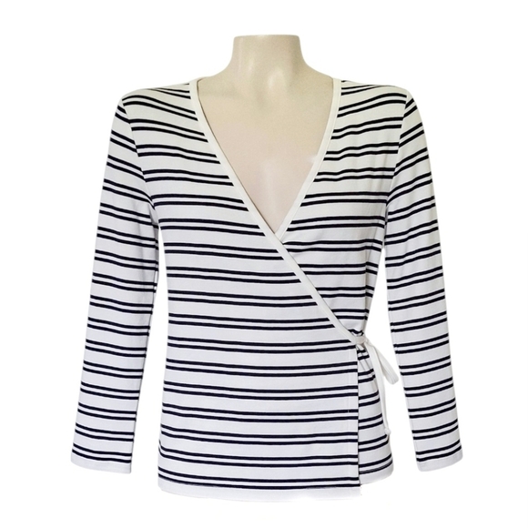 GAP Navy and White Striped Wrap Tee Preppy Nautical Small Tall - Picture 2 of 6